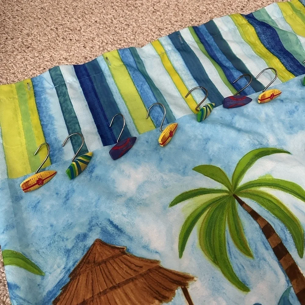 At The Beach Shower Curtain with Coordinating Shower Hooks